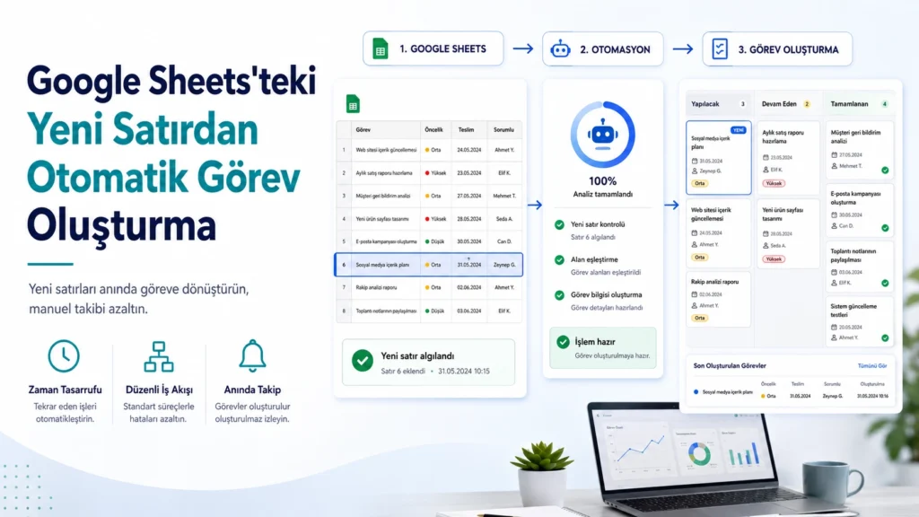 Google Sheets'teki Yeni Satırdan Otomatik Görev Oluşturma google sheets’ten otomatik görev akışı
